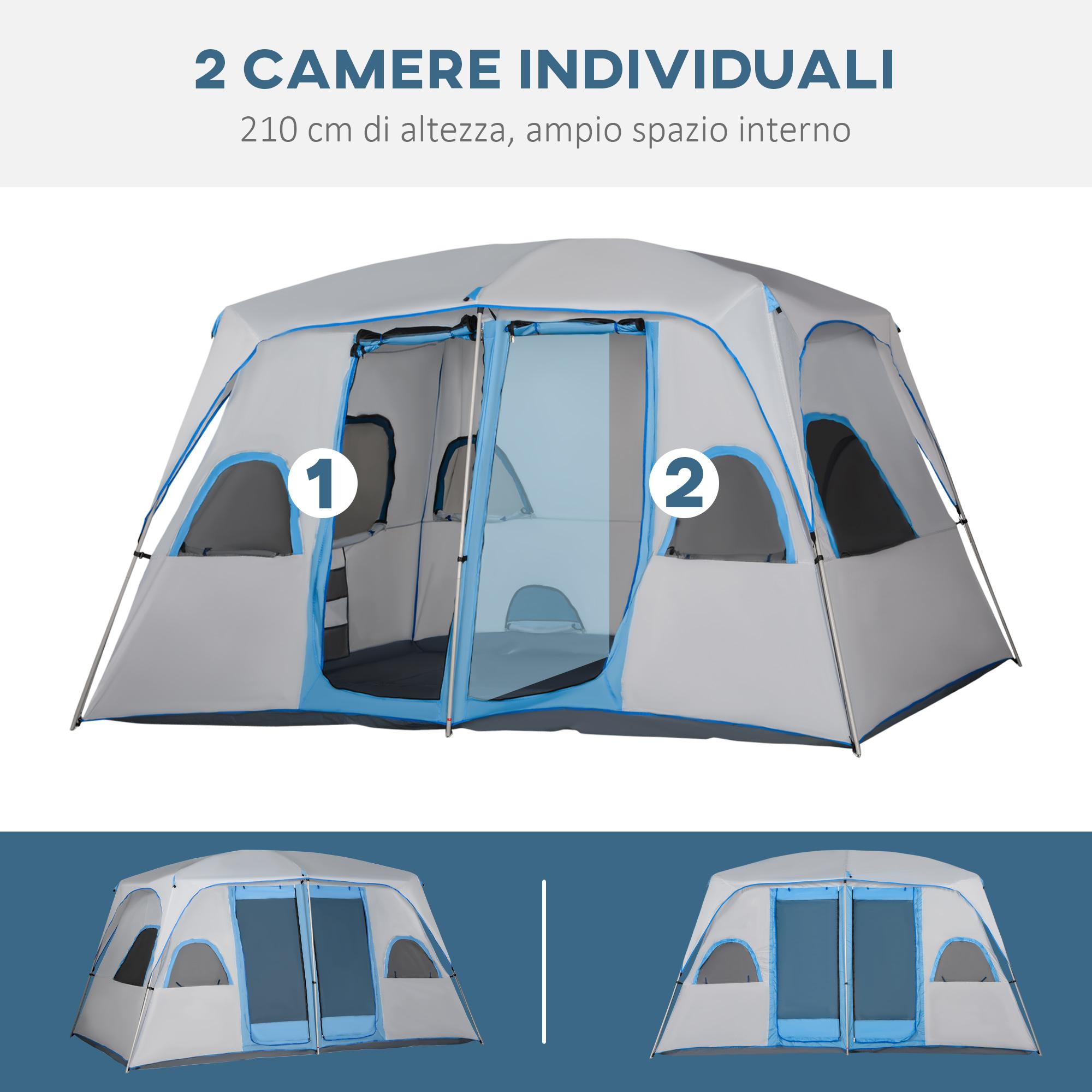 Tenda da Campeggio 4-8 Persone 4x2,75x2,1m in Tessuto Taffetà Grigio
