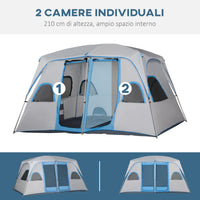 Tenda da Campeggio 4-8 Persone 4x2,75x2,1m in Tessuto Taffetà Grigio