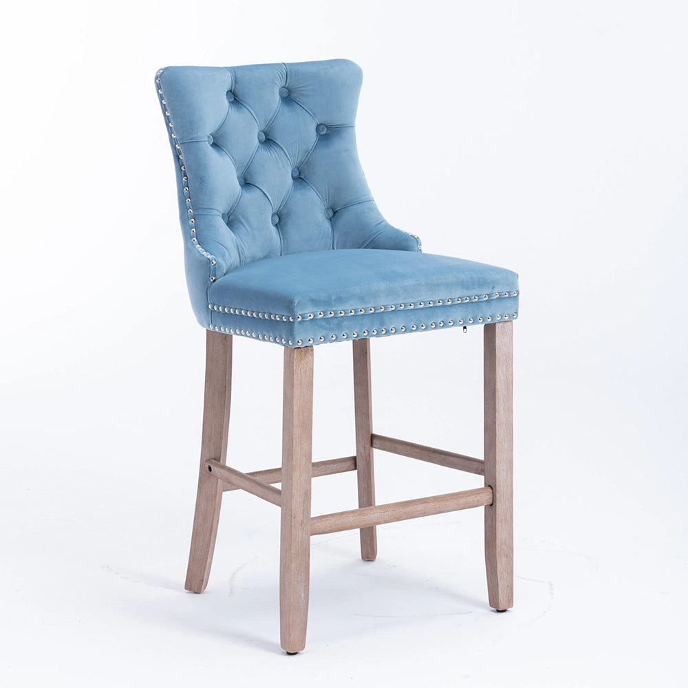 Set 2 sgabelli bar - Xylo - velluto azzurro gambe legno