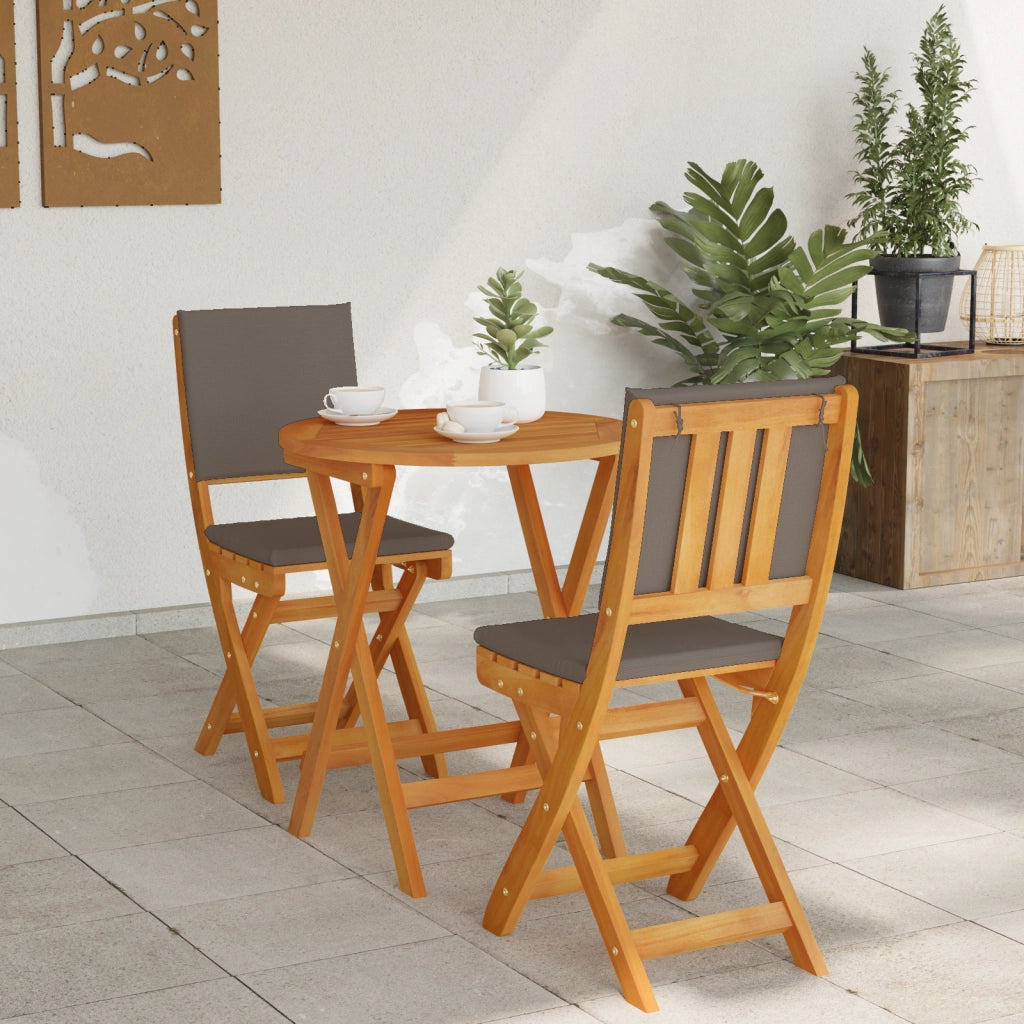 Set Bistro Pieghevole da 3 Pezzi con Cuscini in Legno Massiccio di Acacia