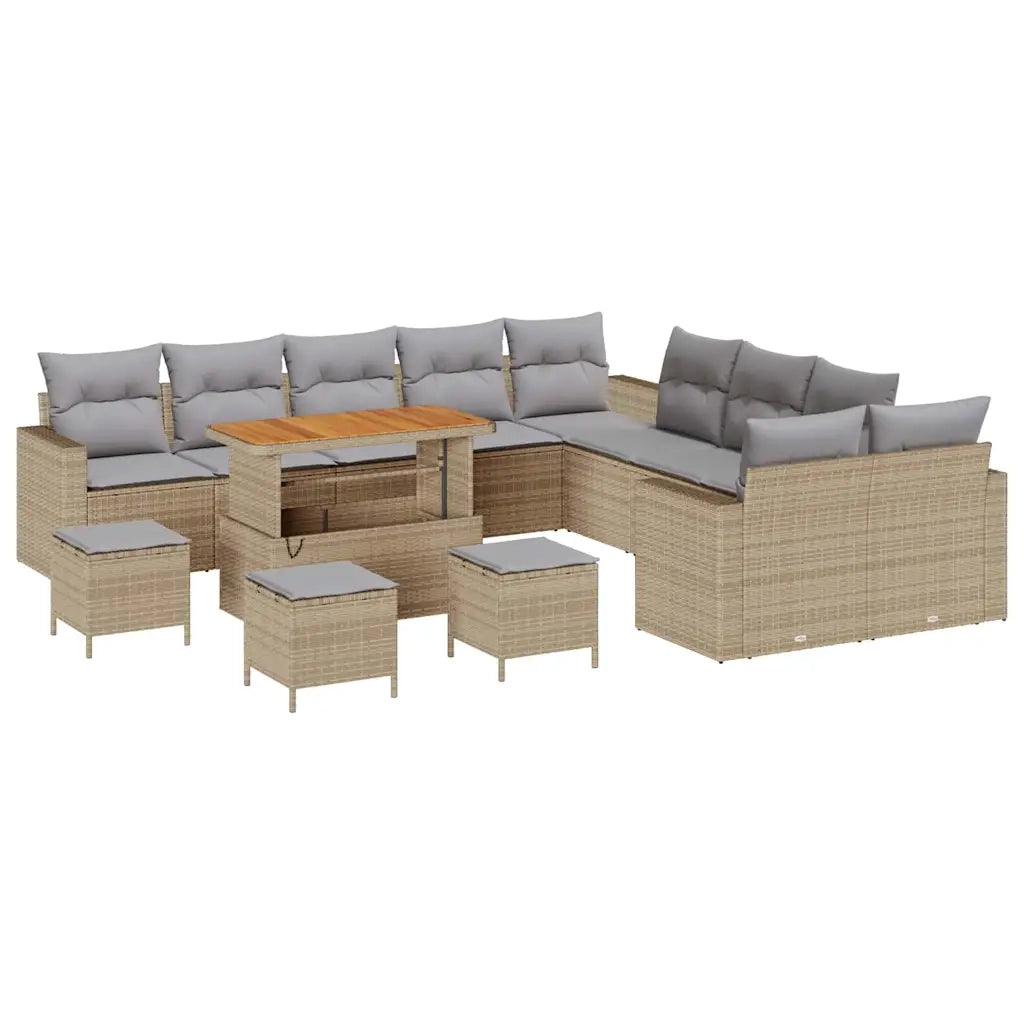 Set Divano da Giardino 14 pcs Beige polyrattan