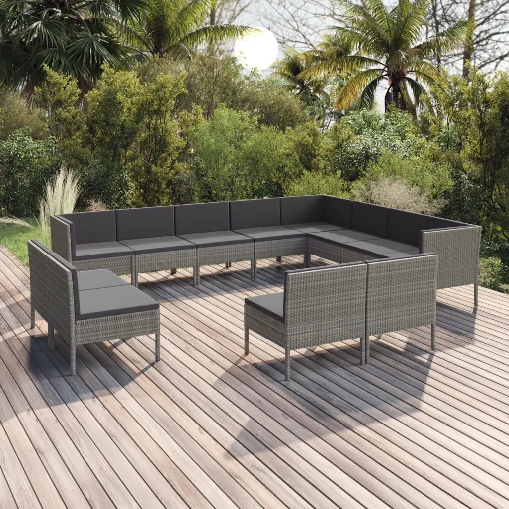 Set Divani da Giardino 12 pz con Cuscini in Polyrattan Grigio cod mxl 38398