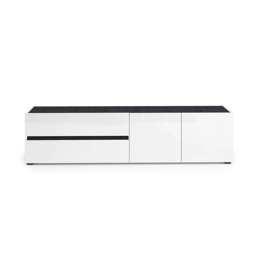 Basico, Mobile Porta tv 2 Cassetti Made in Italy, 180x47x42.6h cm Bianco Lucido