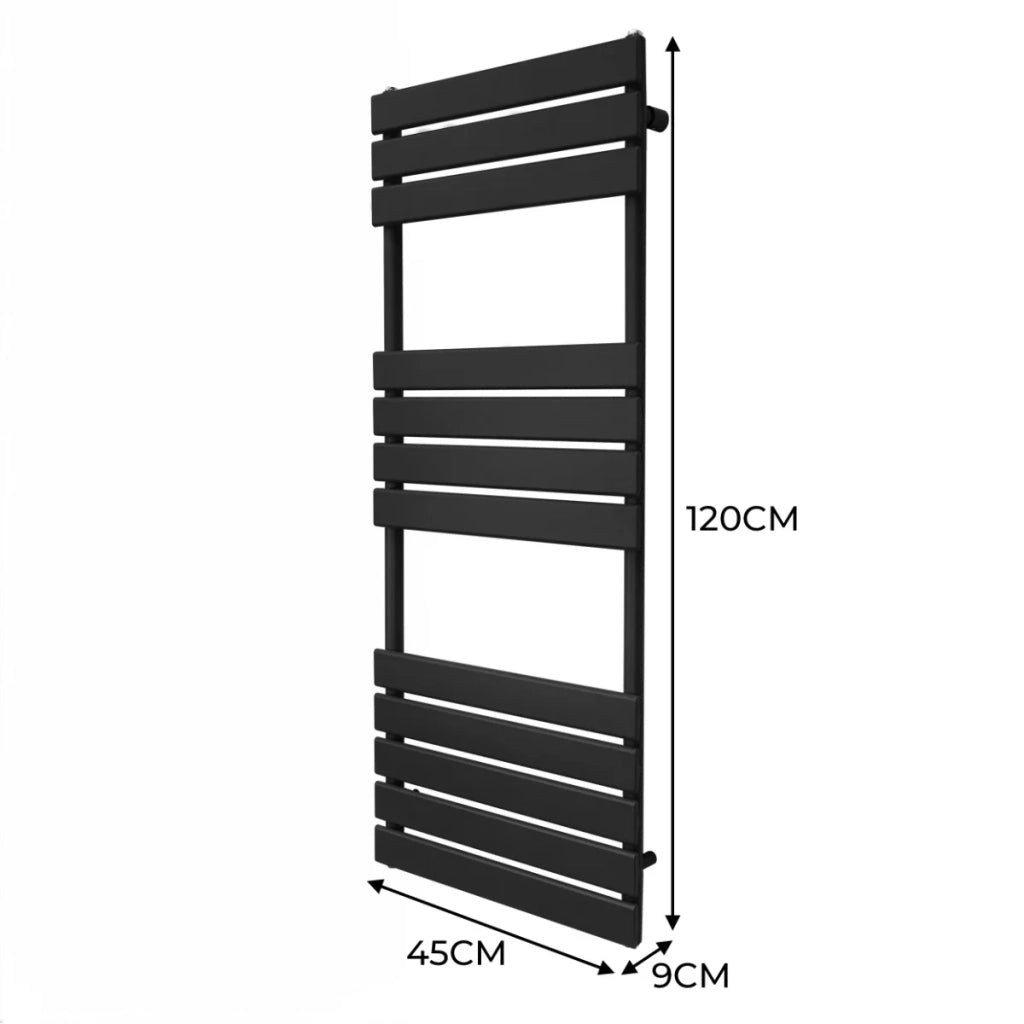 Radiatore per asciugamani design a pannello piatto 1200 x 450 mm per bagno ad incasso  Nero