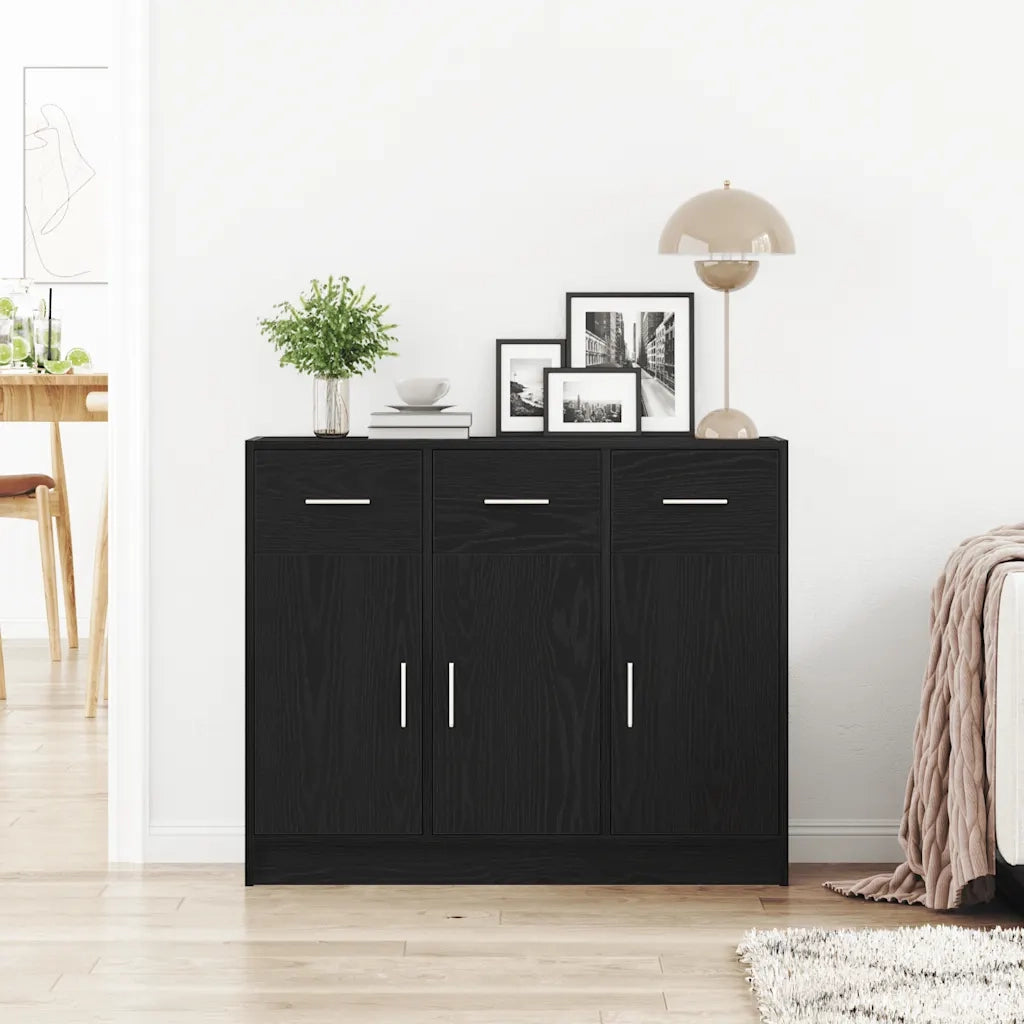Credenza Rovere Nero 91x28x75 cm in Legno Multistrato 862447