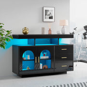Sideboard buffet moderno 120x40x80 cm in truciolare nero lucido con LED RGB e ante in acrilico