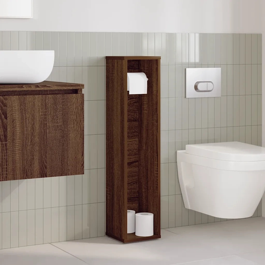 Mobiletto da bagno con portarotolo rovere Marrone 20,5x20x90 cm 858512