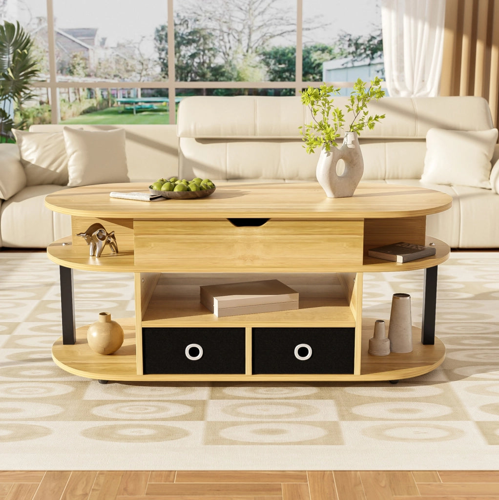 Tavolino da salotto con funzione sollevabile 105 x 50 x 45/60 cm; effetto legno e nero
