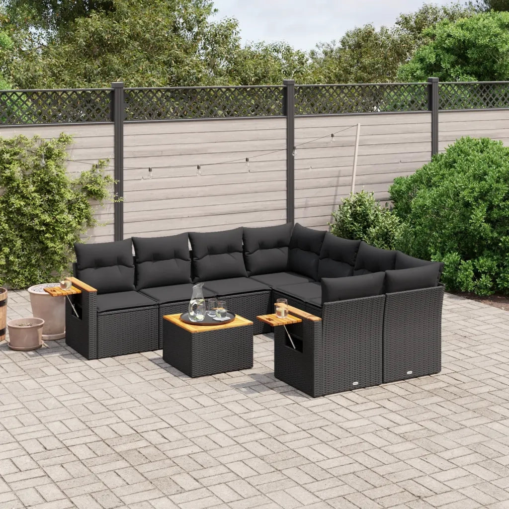 Set Divani da Giardino 9 pz con Cuscini Nero in Polyrattan 3259066