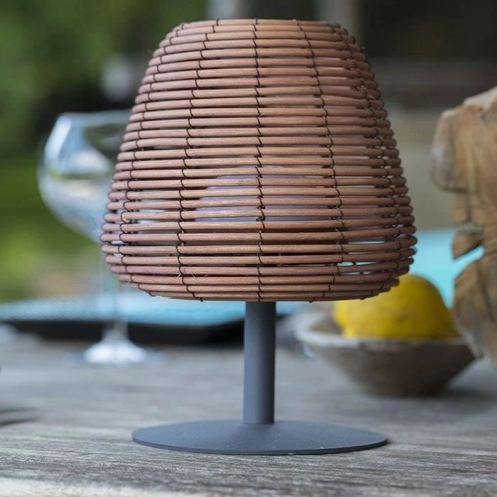 Lampada da tavolo senza fili - LUMISKY - BOHEME - H25 cm - Rattan naturale - Bianco caldo e LED bianco