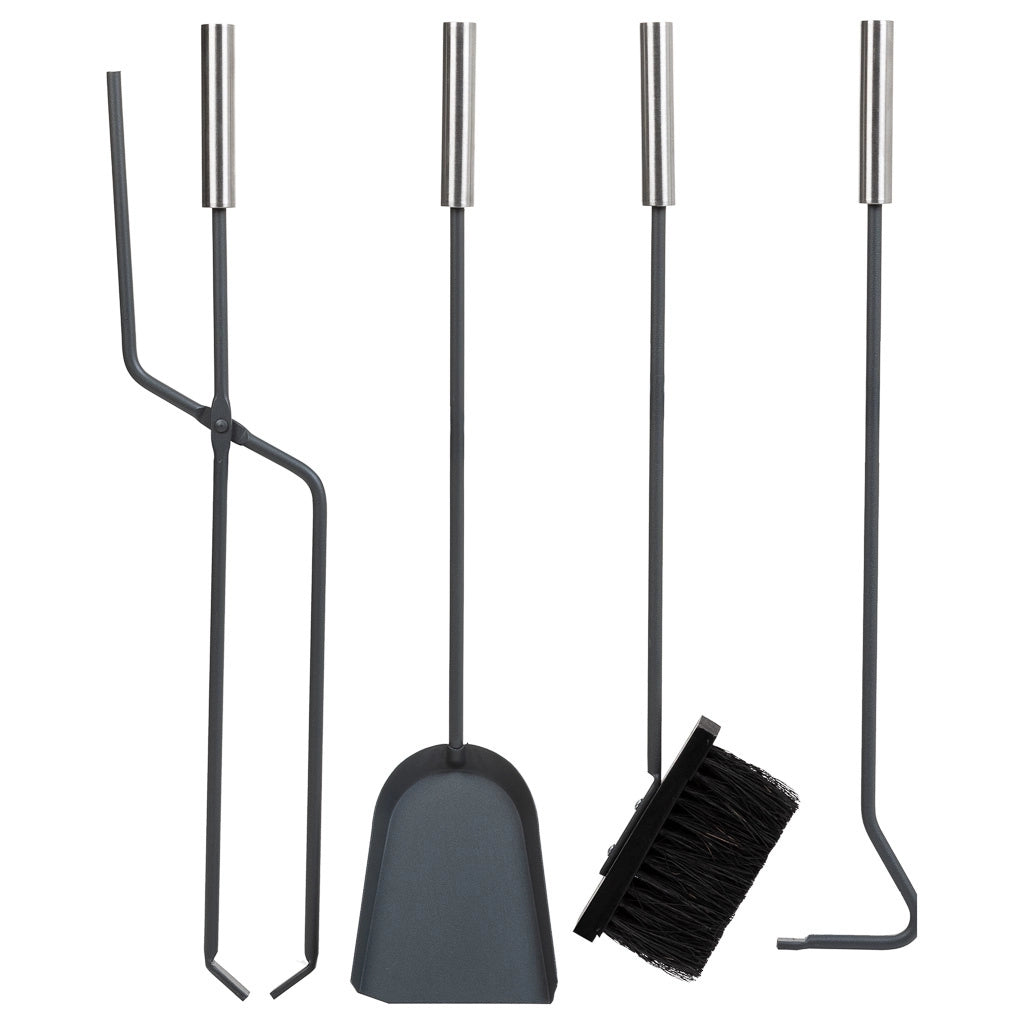 Set attrezzi per camino in metallo nero 5pz D22x68h cm