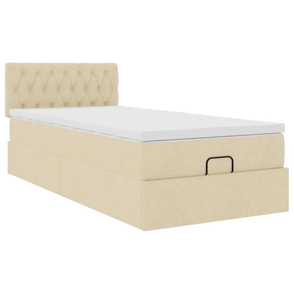 Struttura Letto Pouf con Materasso Crema 80x200 cm in Tessuto 3311502