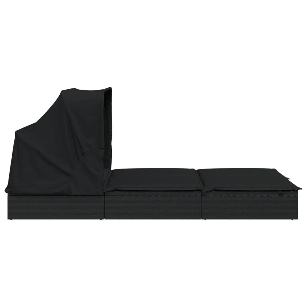 Lettino Doppio Tetto Pieghevole Nero 213x118x97 cm Polyrattan 319652