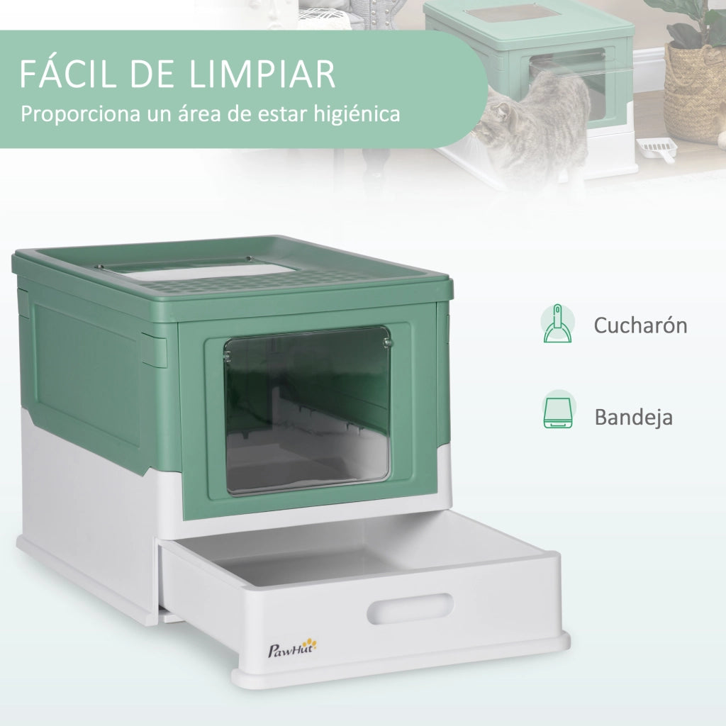 Casetta per Gatti con Pala ¨C zephmum ¨C Verde e Bianco 47.5x35.5x36.7 cm
