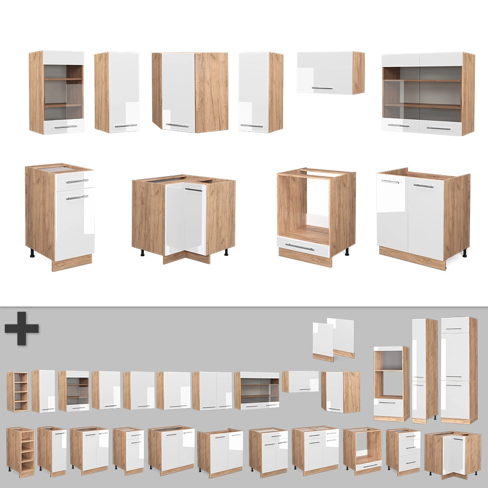 Vicco Cucina angolare completa Bianco lucido/oro power oak 160 x 190 cm , PL Rovere