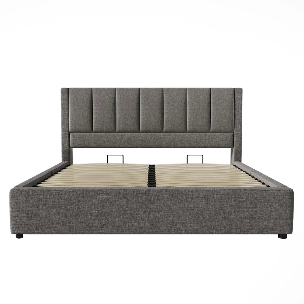 Letto Contenitore Imbottito 160x200 ¨C MINIMAL ¨C Grigio, Idraulico, con Rete a Doghe
