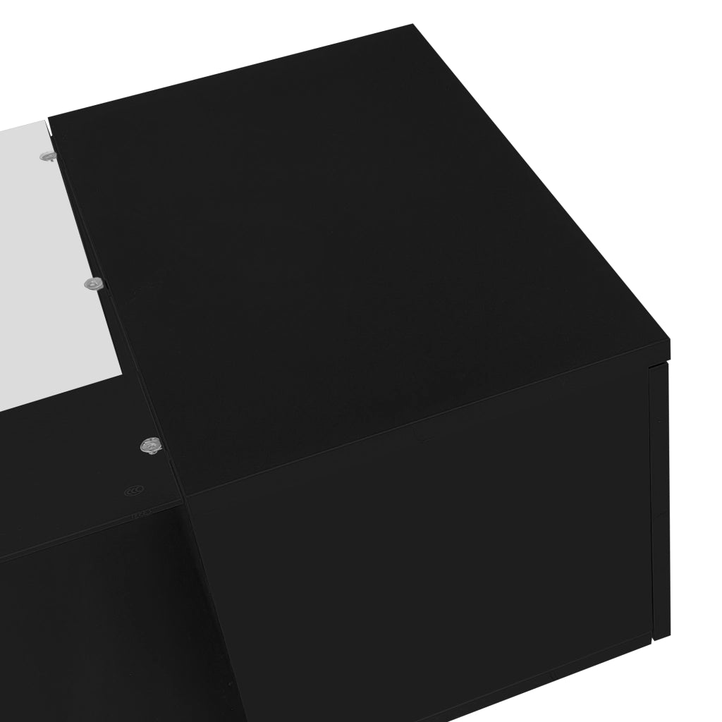 Tavolino da caffè 120x50x38.5 cm; LED integrato e vano laterale; vetro; MDF e truciolare nero