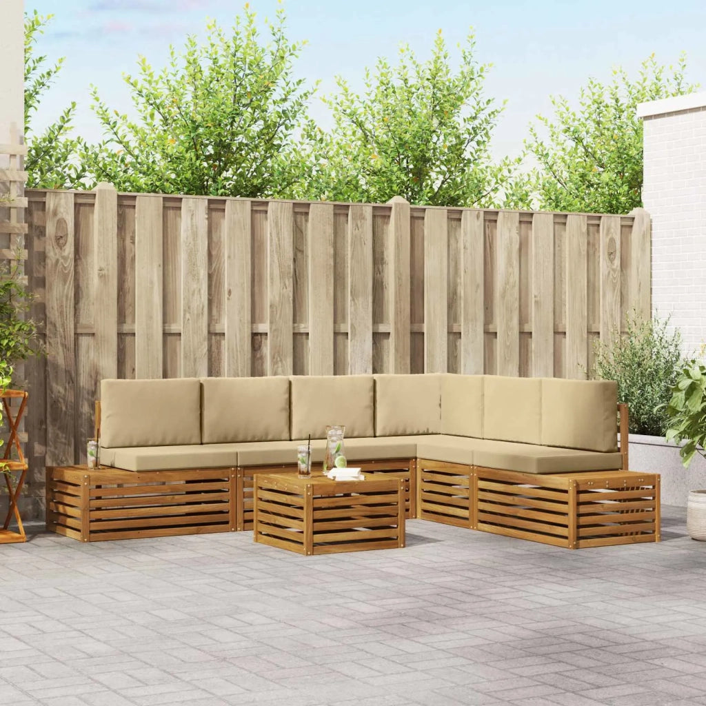 Set di divani da esterno con cuscino 7 Pezzo Naturale e Beige