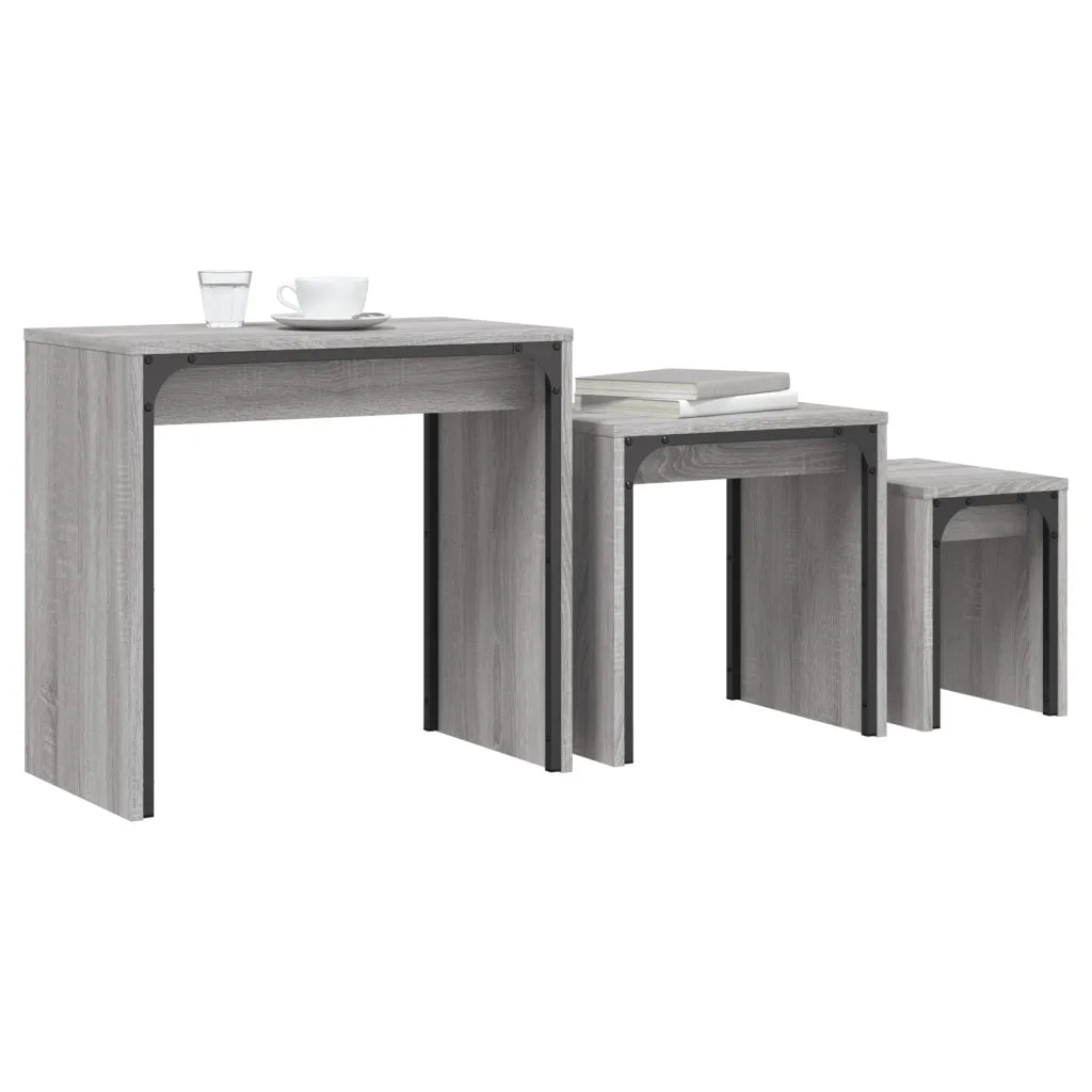 vidaXL Tavolini Salotto Impilabili 3pz Grigio Sonoma Legno Multistrato