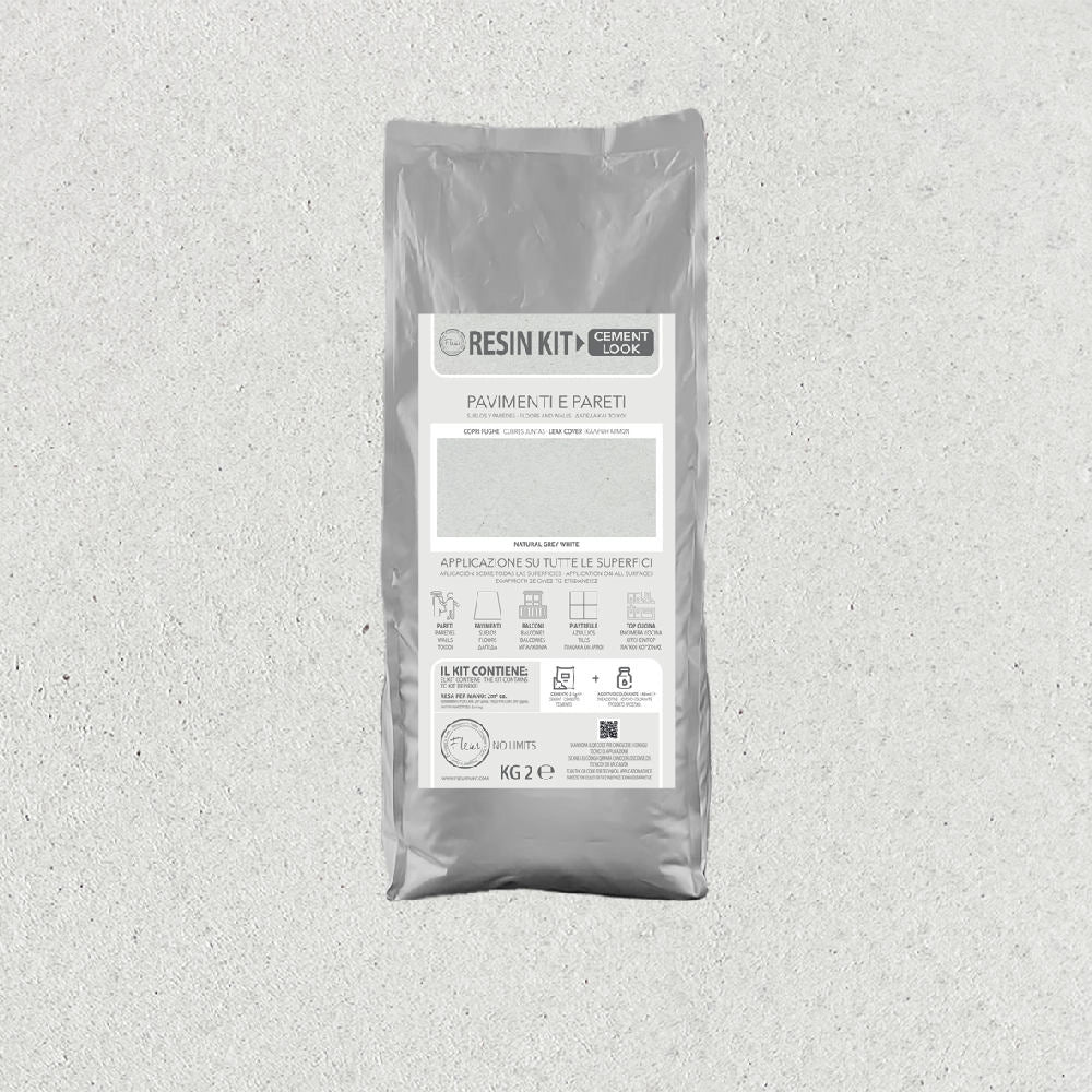Kit Resina Cemento Fleur in Polvere per Pavimenti Pareti Piastrelle Colore: Grey White, Formato: 2 Kg