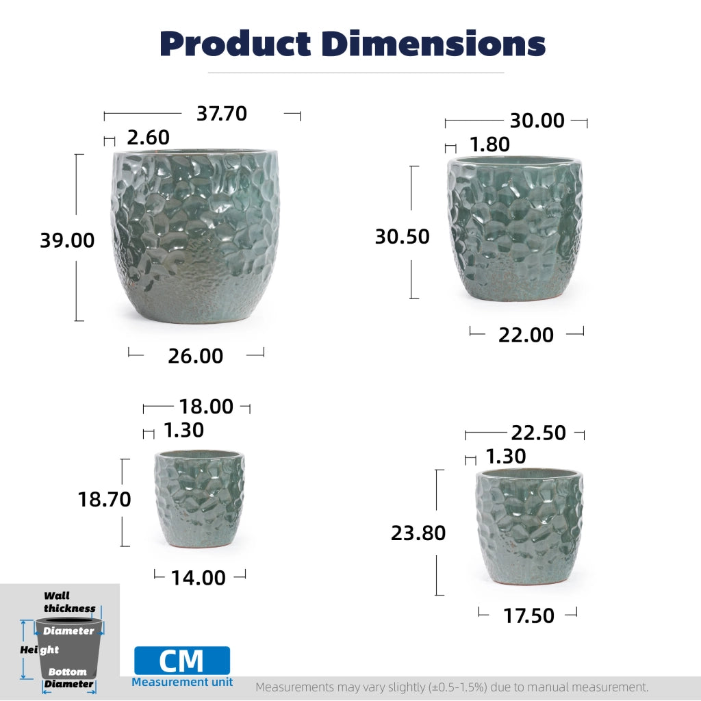 VASI Set da 4 pezzi Ø38/30/22,5/18 cm Ceramica Verde Scuro