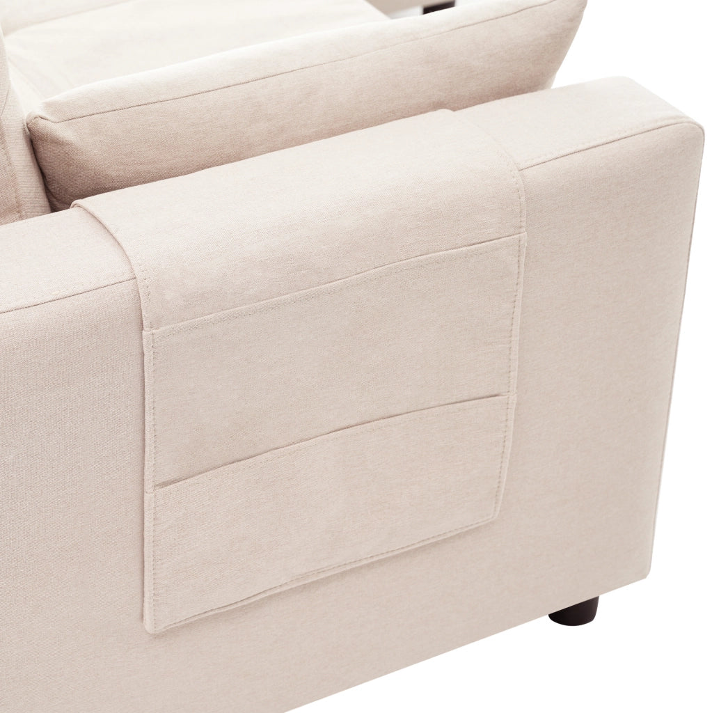 Divano letto angolare 211x136x87 cm estraibile modulare con contenitore in lino beige