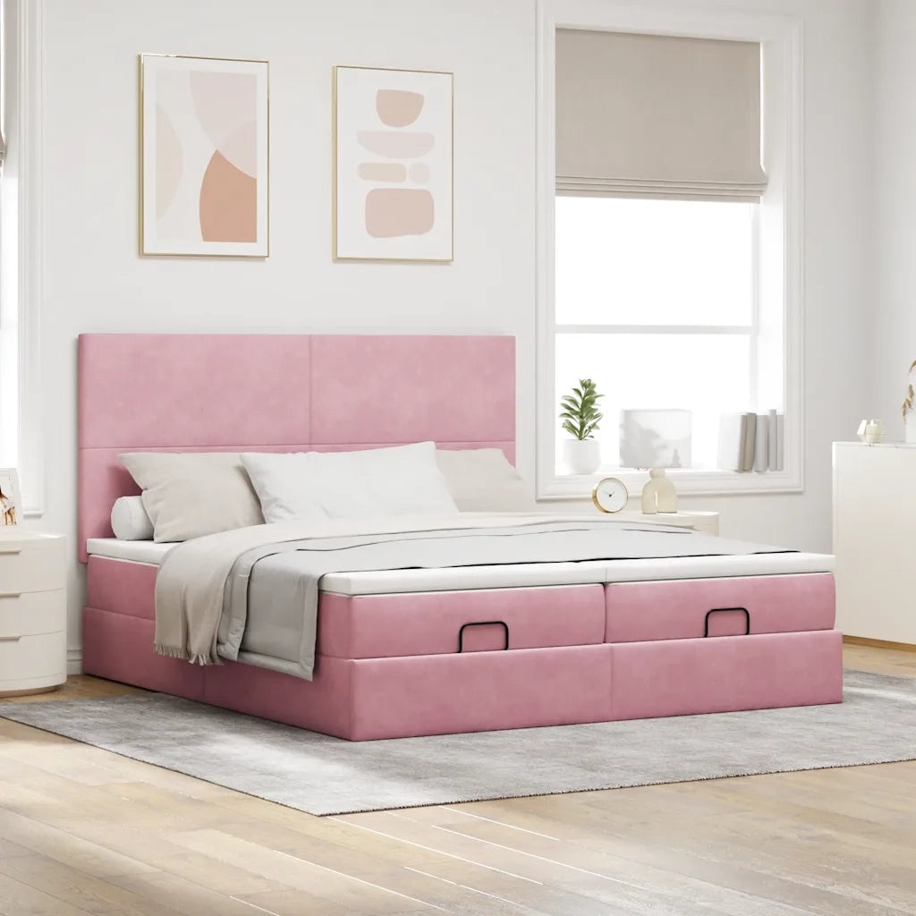 Struttura Letto Pouf con Materassi Rosa 200x200 cm Velluto 3314614