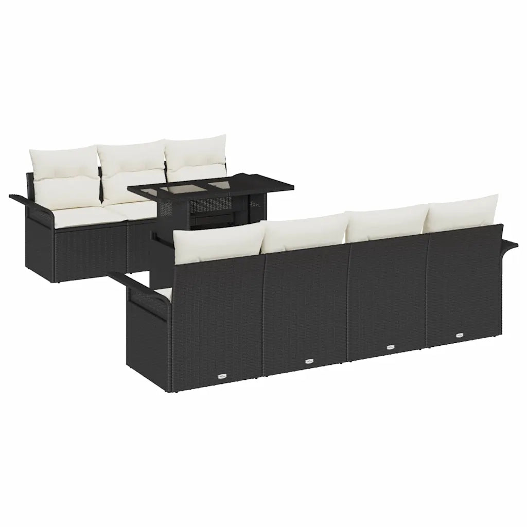Set Divano da Giardino con cuscino 8 pcs Nero polyrattan