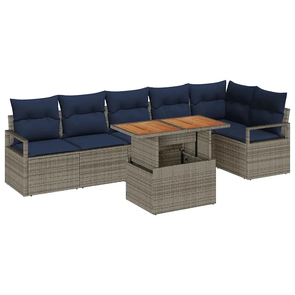 Set da Pranzo per Giardino con cuscino 7 pcs Grigio e Blu Navy