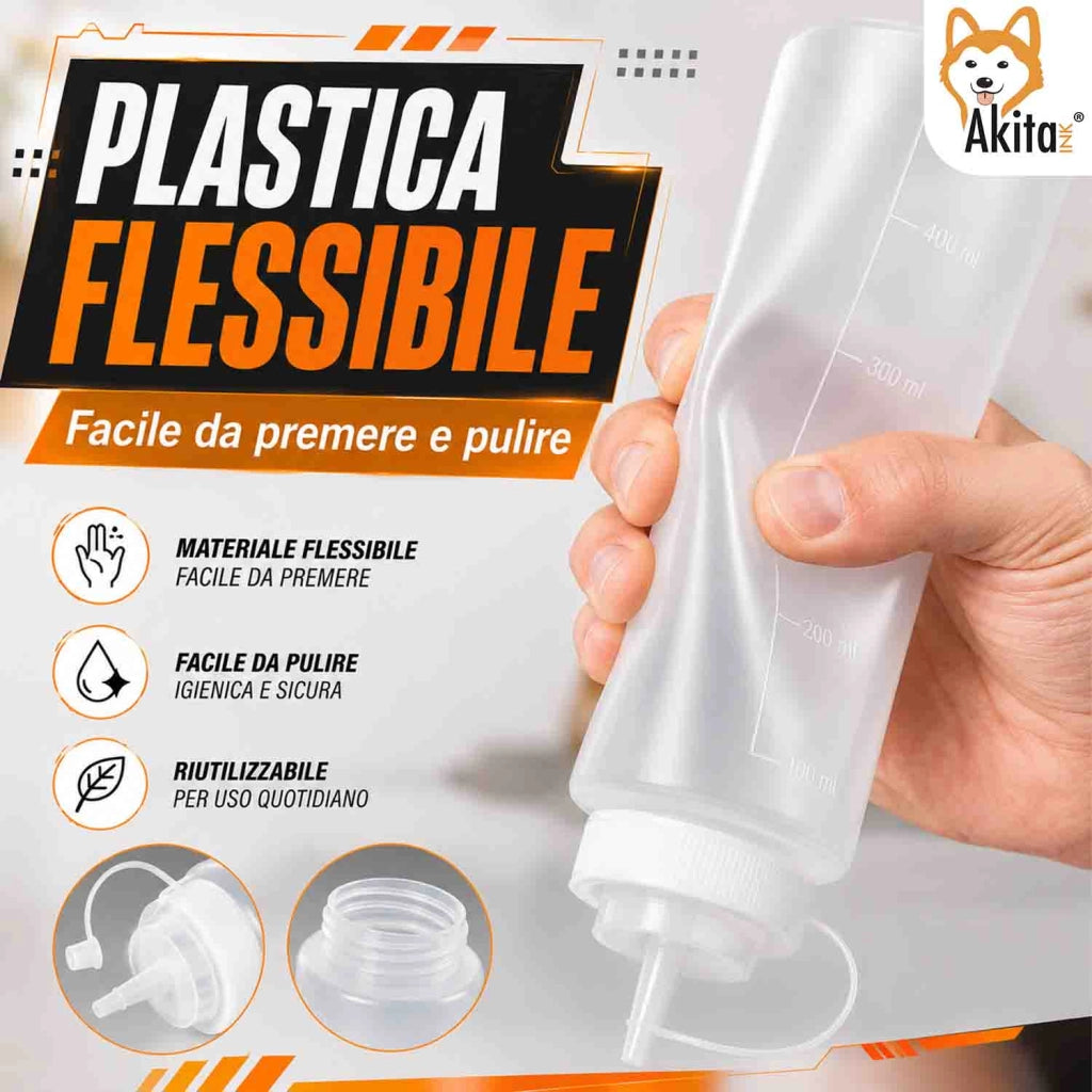 Akitaink Set 4 Bottiglie Squeeze per Salse 500 ml Dosatrici