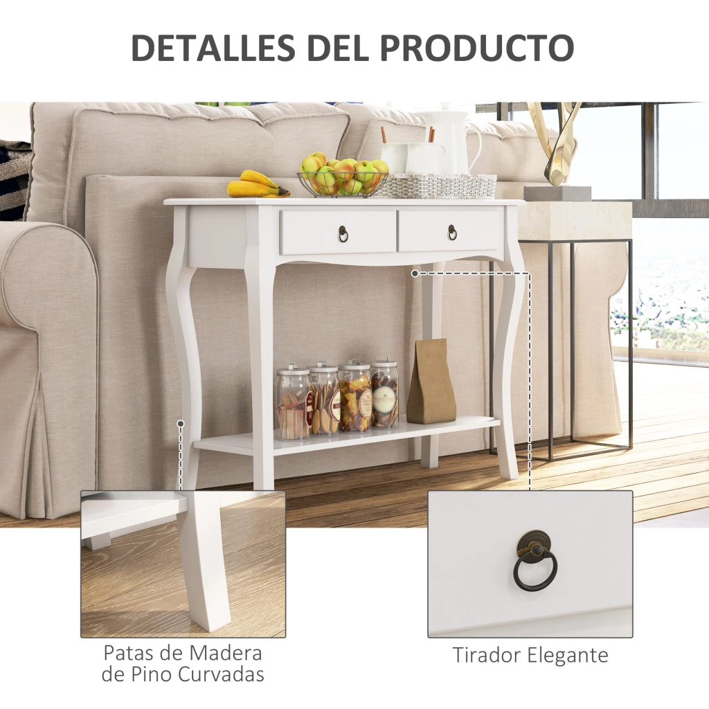 Tavolino da salotto con cassetti e scaffale ¨C zephmum ¨C bianco 100x33x75