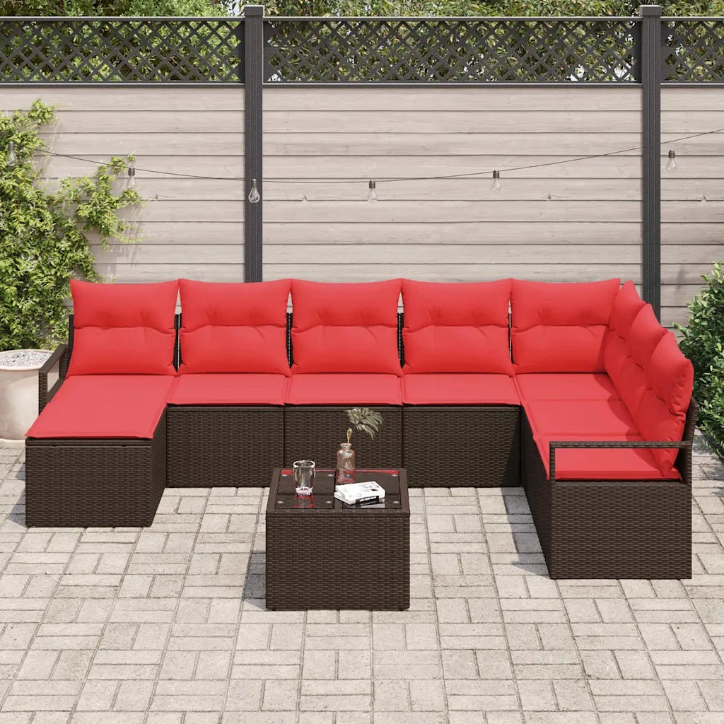 Set di divani con cuscino 9 pcs Marrone polyrattan