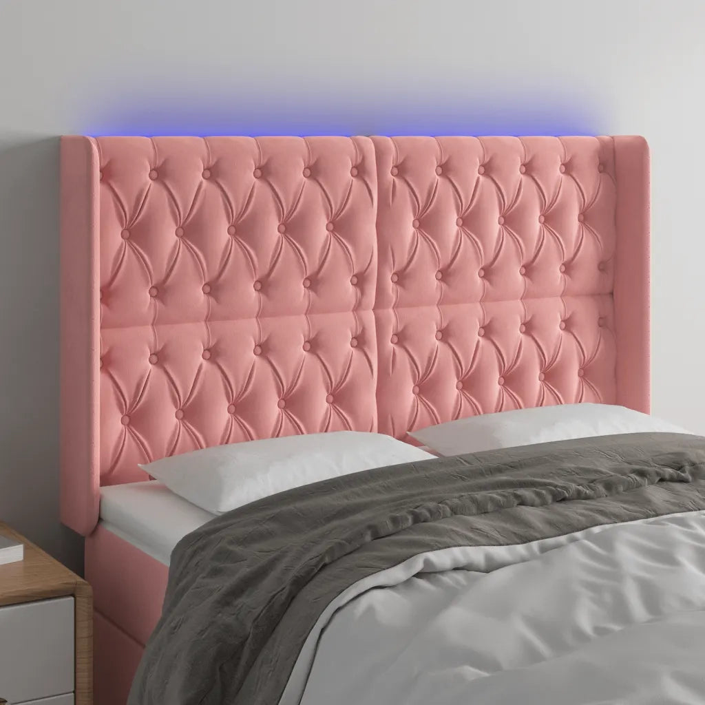 Testiera a LED rosa 147x16x118/128 cm in Velluto 3124437