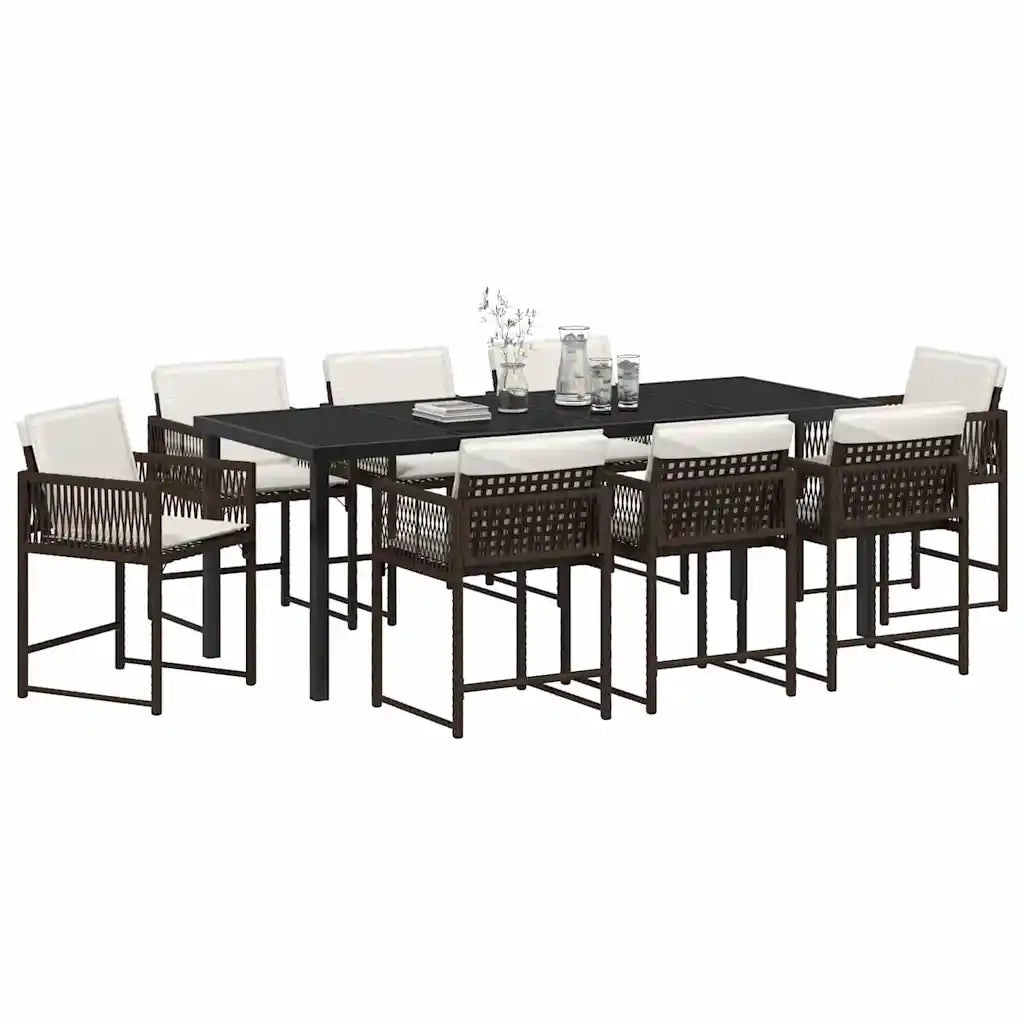 Set da Pranzo per Giardino 9 pcs Marrone polyrattan 3380756