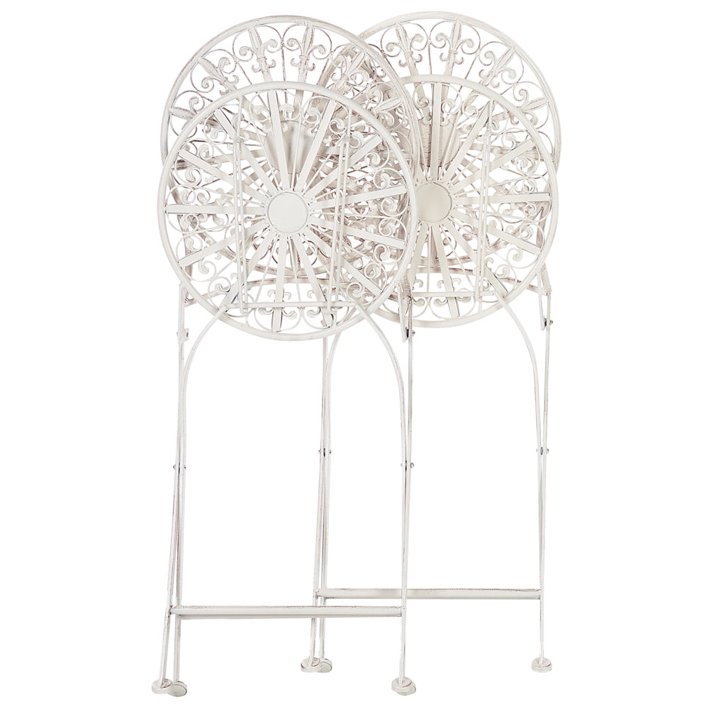 Set di 2 sedie da giardino Bistrot in ferro bianco pieghevole per esterni Effetto affilato Resistenza alla ruggine UV Stile retrò francese
