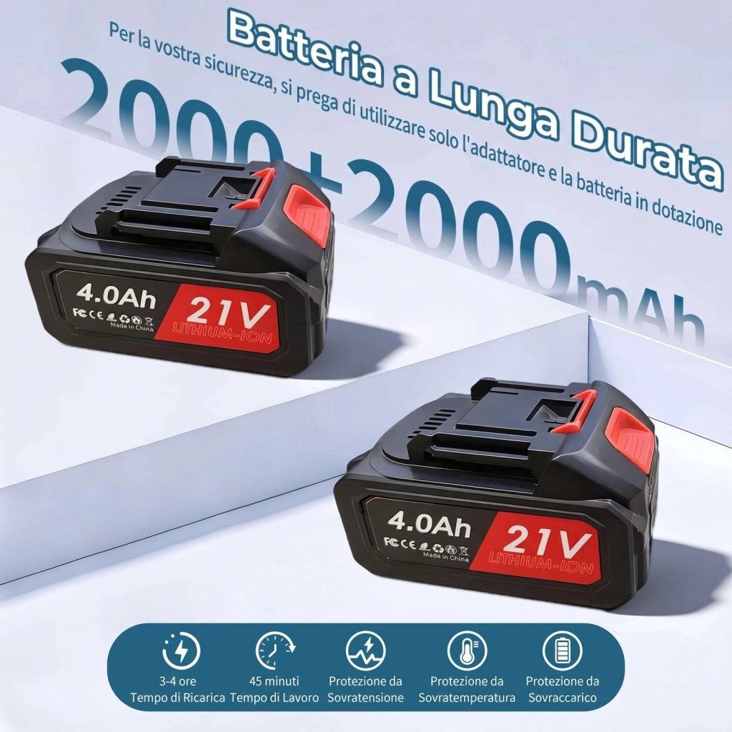 Seghetto elettrico da potatura, forbici da potatura a batteria, 21 V, 650 W, 2.000 giri/min, batteria a lunga autonomia da 4,0 Ah