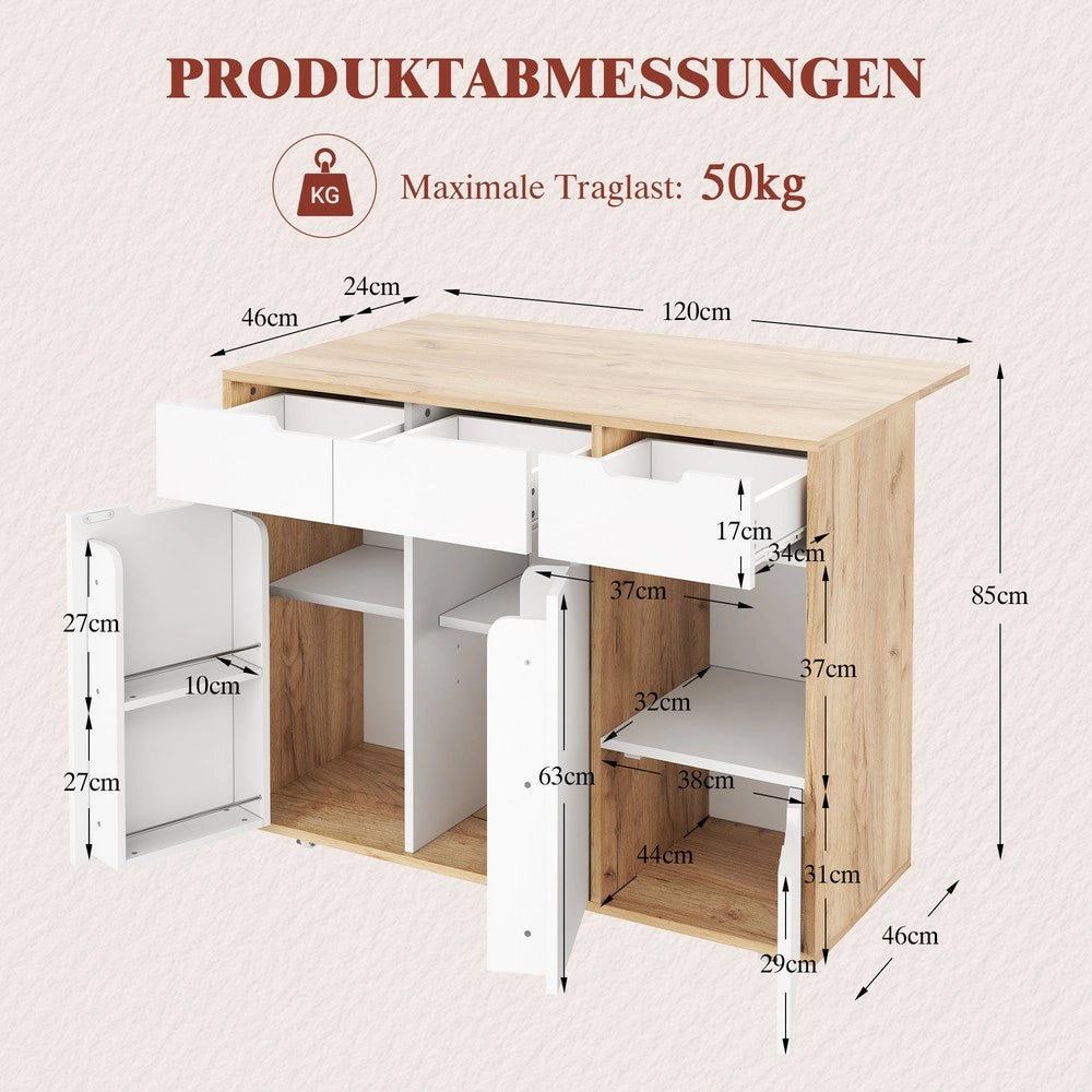 Carrello Portavivande con Cassetti e Ante ¨C Xylo ¨C Legno, Moderno, Soggiorno e Cucina