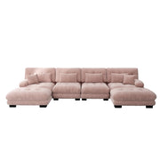 Divano modulare ad angolo a forma di U in chenille rosa, 4 posti con pouf mobile