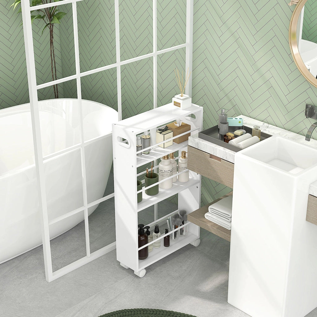 Mobiletto Salvaspazio da Bagno Carrello a 3 Livelli con Ruote e Freni Bianco