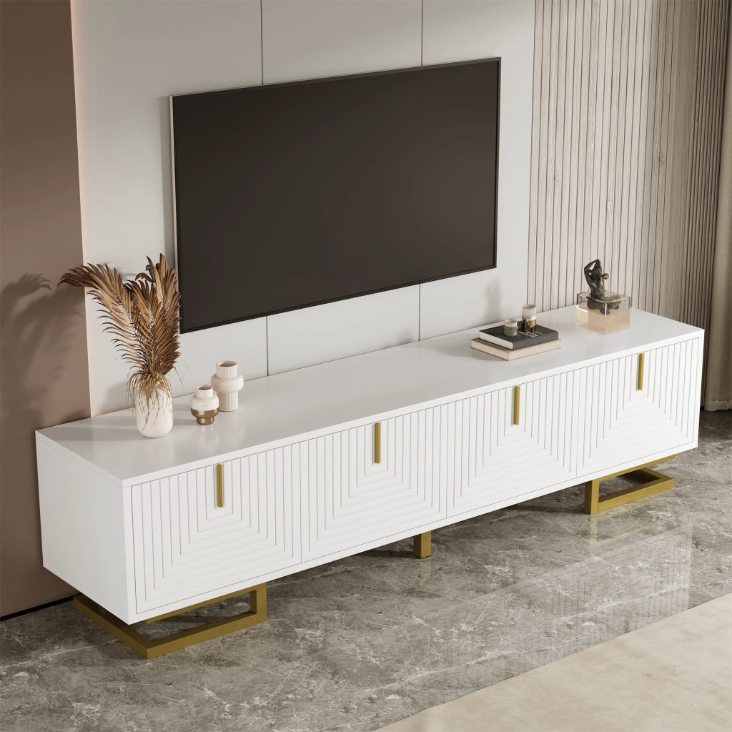 Mobile TV con 4 Ante e Ripiani Interni; Cerniere Ammortizzate; Piedini Regolabili; Stile Moderno; 160??38??44;5 cm; Bianco