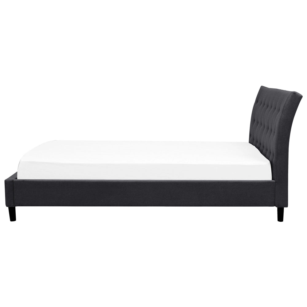 Letto a doghe Tessuto in poliestere grigio scuro Gambe in legno imbottite Testiera capitonné 180 x 200 cm