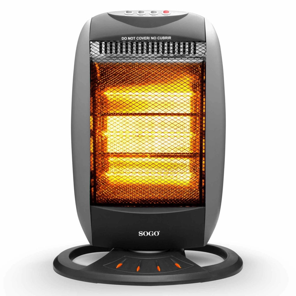 Stufa alogena elettrica oscillante 1200W, 3 livelli calore regolabili, antitipovescimento, riscaldamento immediato casa - SOGO
