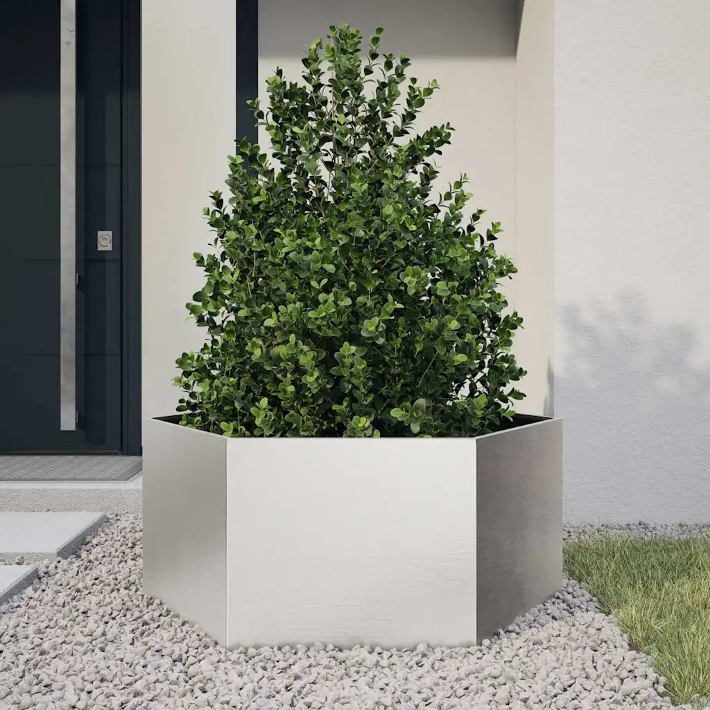 Fioriera da Giardino Esagono-Vaso da Esterno 104x90x45 cm in Acciaio Inox