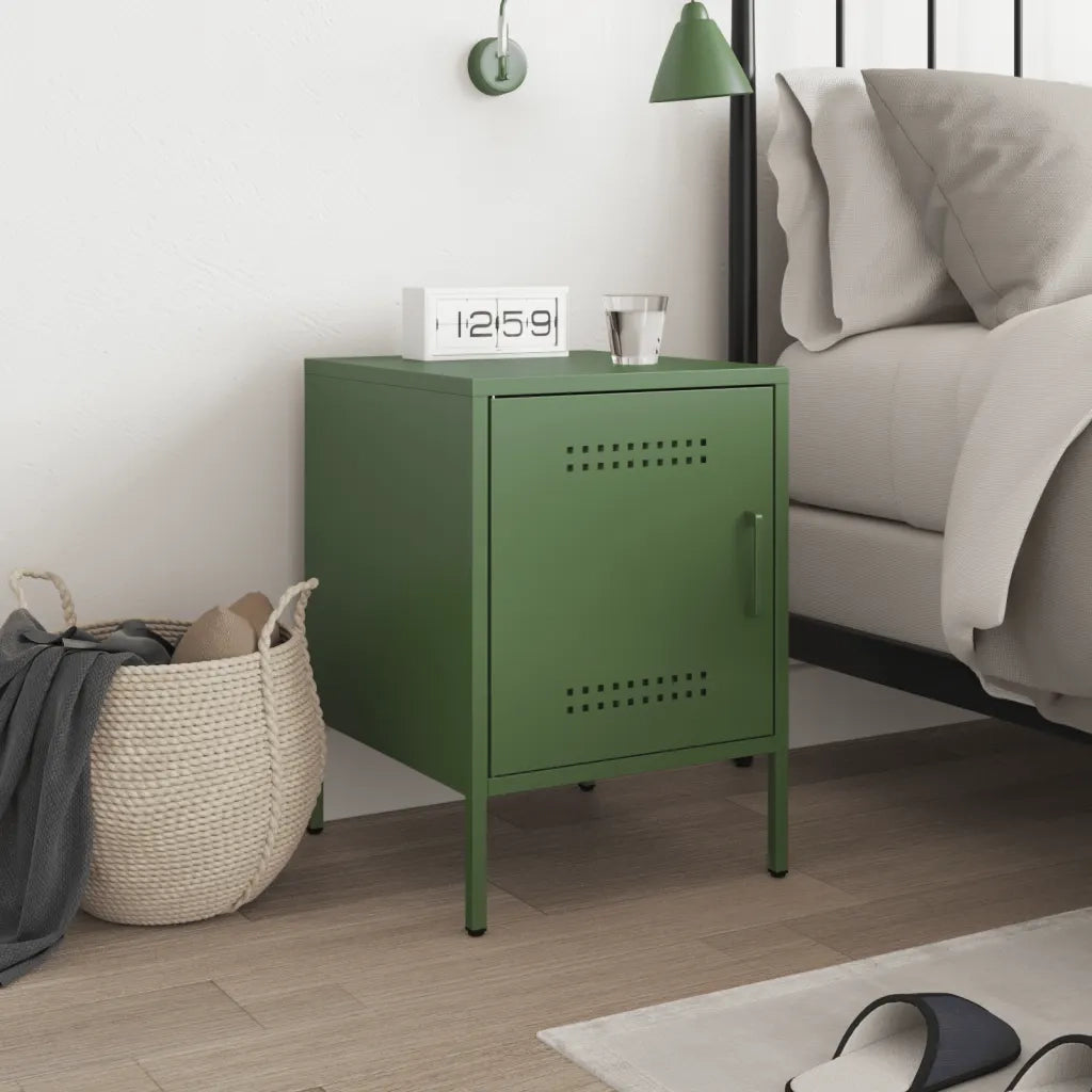 Comodino | Armadio da Notte | Mobiletto da notte Verde Oliva 36x39x50,5 cm in Acciaio