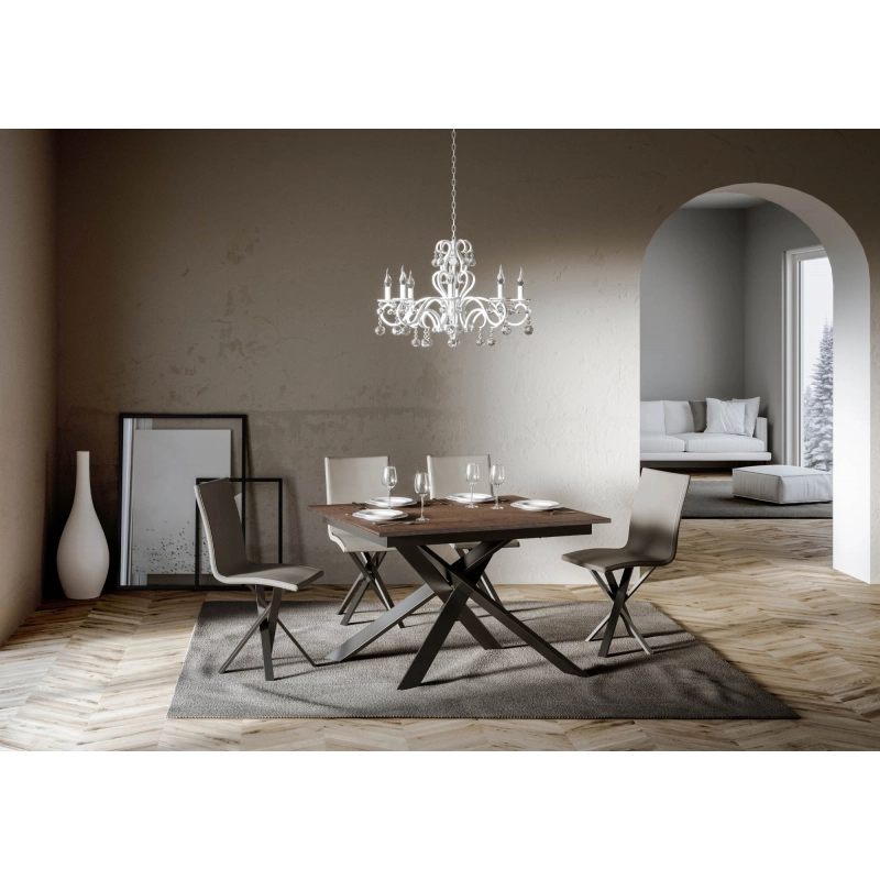 Tavolo allungabile 90x120/180 cm Ganty - bordo in tinta telaio Antracite - Noce