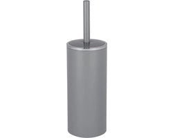 WC-garnituur con cassetta chiusa per spazzola del water con supporto in plastica di alta qualità comprensivo di spazzola del water in silicone con testa di spazzola intercambiabile nera, colore grigio con finitura cromata, diametro 105 x altezza 34 cm