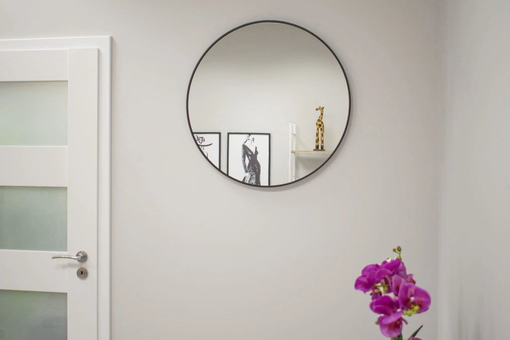 Specchio rotondo VALORA con cornice nera per bagno e soggiorno 60 cm