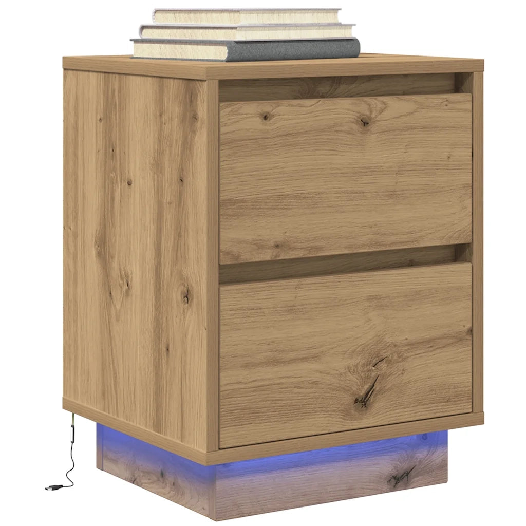 Comodini con Luci a LED 2 pz Rovere Artigianale 38x34x50 cm 861300