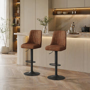 Sgabello da Bar Set da 2 Regolabile in Altezza Girevole con Schienale e Poggiapiedi in Tessuto e Metallo Marrone Nero