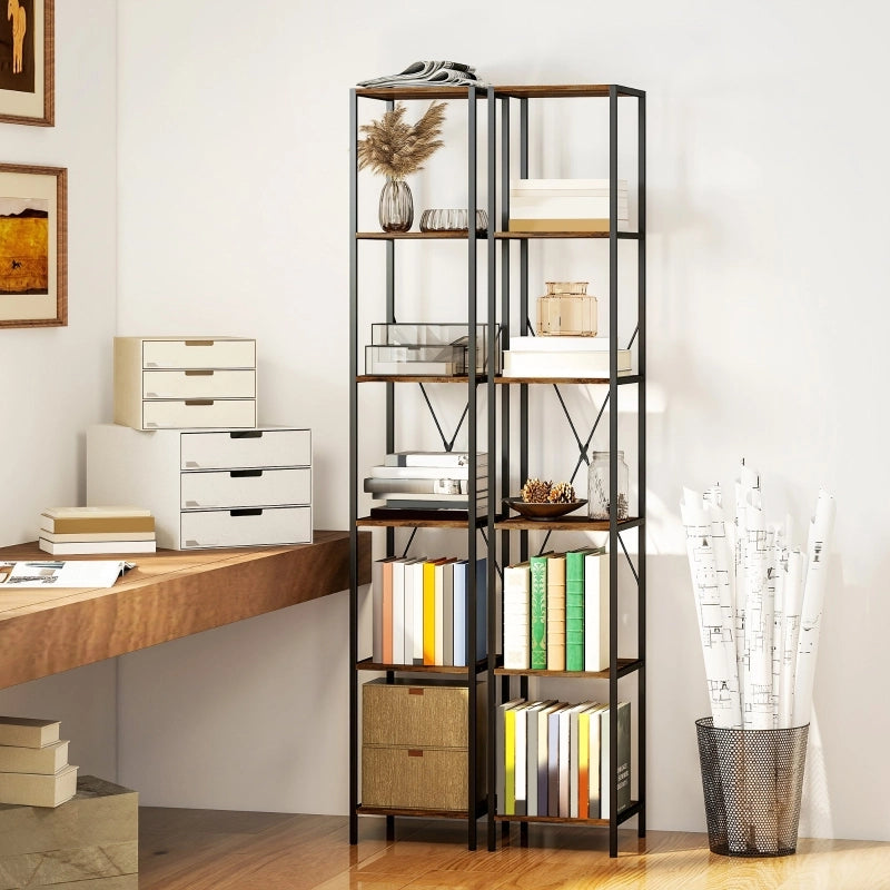 LIBRERIA 6 ripiani 30x30x174,5 cm legno e acciaio marrone rustico Set da 2 pezzi